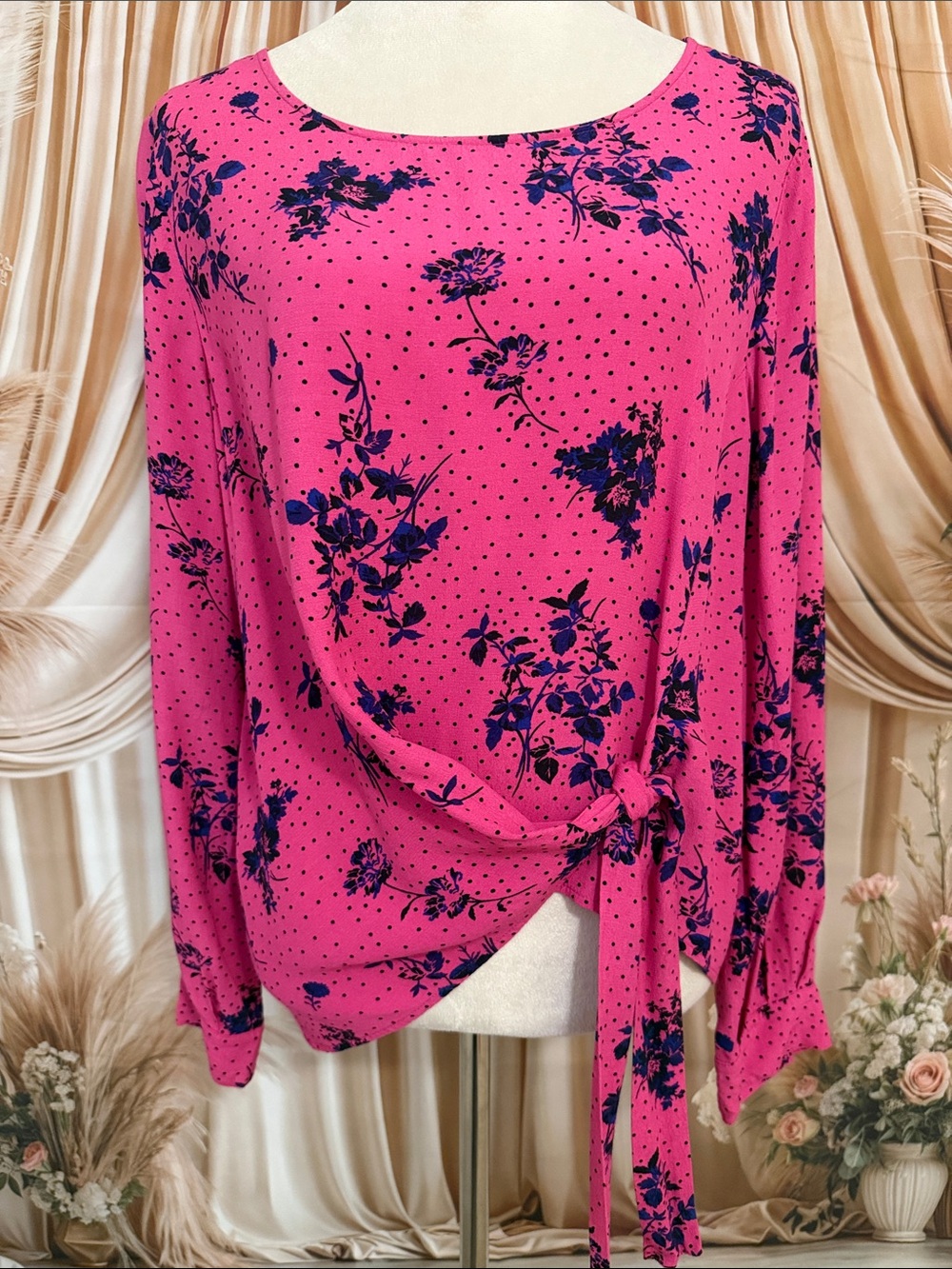 Sanctuary Hot Pink Floral Tie-Front Blouse NWOT